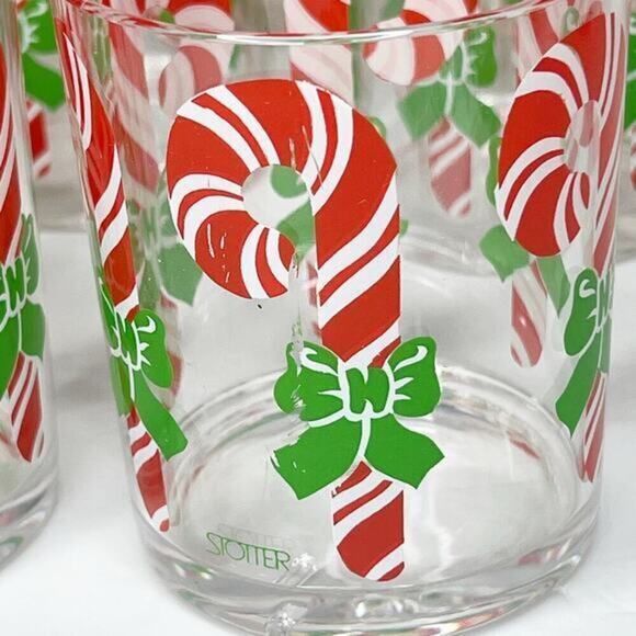 VINTAGE MCM H.J. STOTTER Candy Cane Christmas Acrylic Tumbler Glasses Set of 6 - Picture 7 of 9